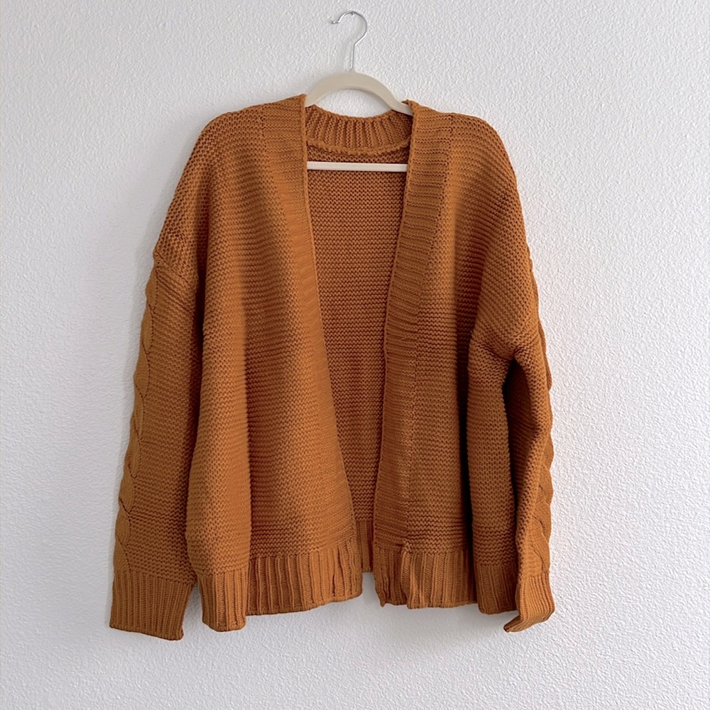 Dark mustard chunky knit cardigan, size 2X